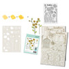Mixed Flowers mega bundle - clear stamps, stencils, switchables, chipboard card making craft bundle, showing floral design, birdcage, and butterfly stamps and stencils for scrapbooking and crafting.