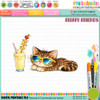 Peaches Cat sun glasses & cocktails 1 - colour Clipart SVG printable craft Download for Card Making Scrapbooking Junk Journals Crafts Stickers.