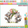 Rascal & Razz Racoon bunch of flowers 2 bunch of flowers 1- colour Clipart SVG printable craft Download for Card Making Scrapbooking Junk Journals Crafts Stickers.