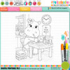 Helga Hippo Exam Time - printable Digital Stamp & clipart craft Download for Card Making Scrapbooking Junk Journals , coloring book, Stickers. exams study school graduation.