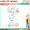 Squirrel and Bear Acorns black and white digital stamp featuring a cute squirrel sitting on a tree branch dropping acorns to a little bear, with Fall leaves and acorns. Hello Autumn woodland animal printable digi for card making, scrapbooking, junk journaling and paper crafts.