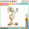 Squirrel and Bear Acorns pre-coloured clipart featuring a cute watercolour woodland squirrel sitting on a tree branch dropping acorns to a little bear, surrounded by Fall leaves and acorns. Hello Autumn printable clipart for card making, scrapbooking, junk journaling and paper crafts.
