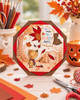 Cute bear falling leaves pre-coloured clipart, Fall Autumn woodland bear with red checked scarf, acorn and colourful leaves printable for card making, scrapbooking and paper crafts.
