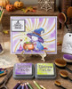 Cute hedgehog witch Halloween black and white digital stamp with witch hat, bubbling cauldron, magic potion bottles and leaves, Fall Autumn woodland printable for card making, colouring, scrapbooking and paper crafts.