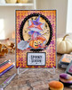 Cute fox witch pumpkin Halloween black and white digital stamp with witch hat, broomstick, jack-o'-lantern and Fall leaves, Autumn woodland printable for card making, colouring, scrapbooking and paper crafts.