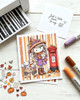 Autumn/Fall cute girl drawing with post box, cat and dog, black and white digital stamp for card making craft, coloring, junk journal images, digi scrapbooking and planner printables – digitale Stempel, digitale stempels
