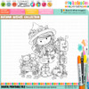 Happy Mail Autumn/Fall Winnie cute girl drawing with mail box, cat and dog, black and white digital stamp for card making craft, coloring, junk journal images, digi scrapbooking and planner printables – digitale Stempel, digitale stempels