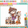 Happy Mail Autumn/Fall Winnie colour clipartcute girl drawing with post box, cat and dog, black and white digital stamp for card making craft, coloring, junk journal images, digi scrapbooking and planner printables – digitale Stempel, digitale stempels