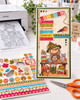 Autumn/Fall cute crafting girl drawing with cat, card making supplies, pencils, papers and pumpkins, black and white digital stamp for card making craft, coloring, junk journal images, digi scrapbooking and planner printables – digitale Stempel, digitale stempels
