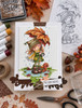 Autumn/Fall cute girl drawing under a leafy umbrella in the rain with squirrel, black and white digital stamp for card making craft, coloring, junk journal images, digi scrapbooking and planner printables – digitale Stempel, digitale stempels