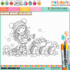 Autumn/Fall cute girl drawing raking leaves with three hedgehogs, wheelbarrow and toadstools, black and white digital stamp for card making craft, coloring, junk journal images, digi scrapbooking and planner printables – digitale Stempel, digitale stempels