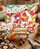 Autumn/Fall cute girl illustration holding a giant colourful maple leaf with dog and cat in basket, precoloured image and color clipart for card making craft, junk journals, digi scrapbooking, stationery and planner printables – vorgefärbte Clipart, voorgekleurde clipart