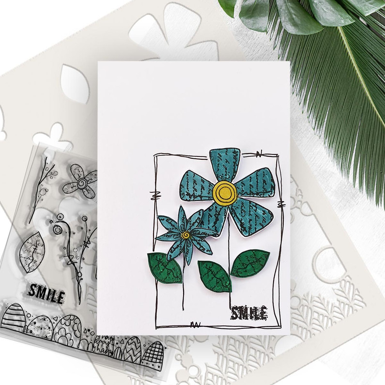 Create a clean and simple floral card using the Funky Daisy Smile stamps and stencils...
