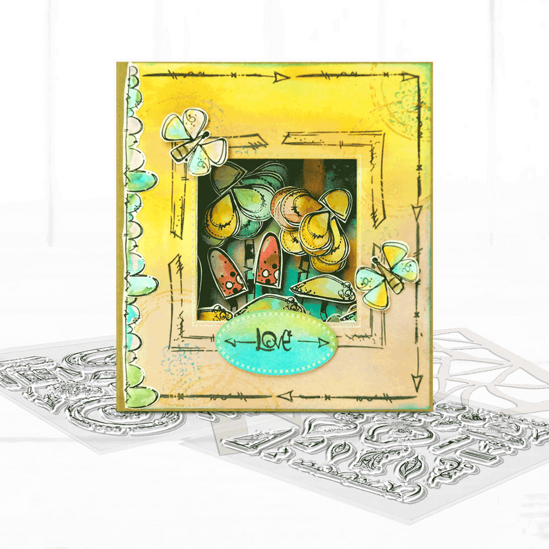 Create a colourful shadow box card using Stamp Soup, distress inks and watercolour paints...
