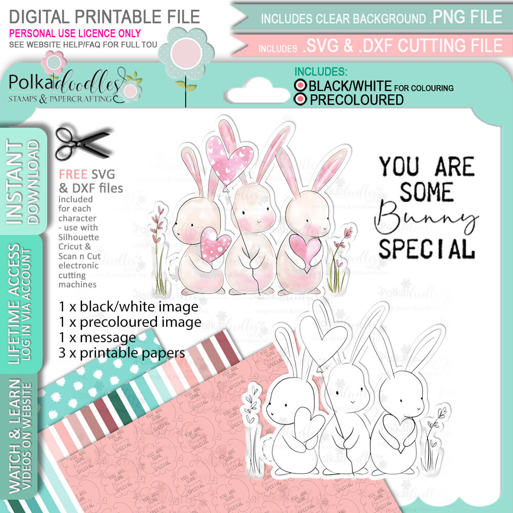 3 Little Bunny rabbits - cute printable craft digital stamp download ...