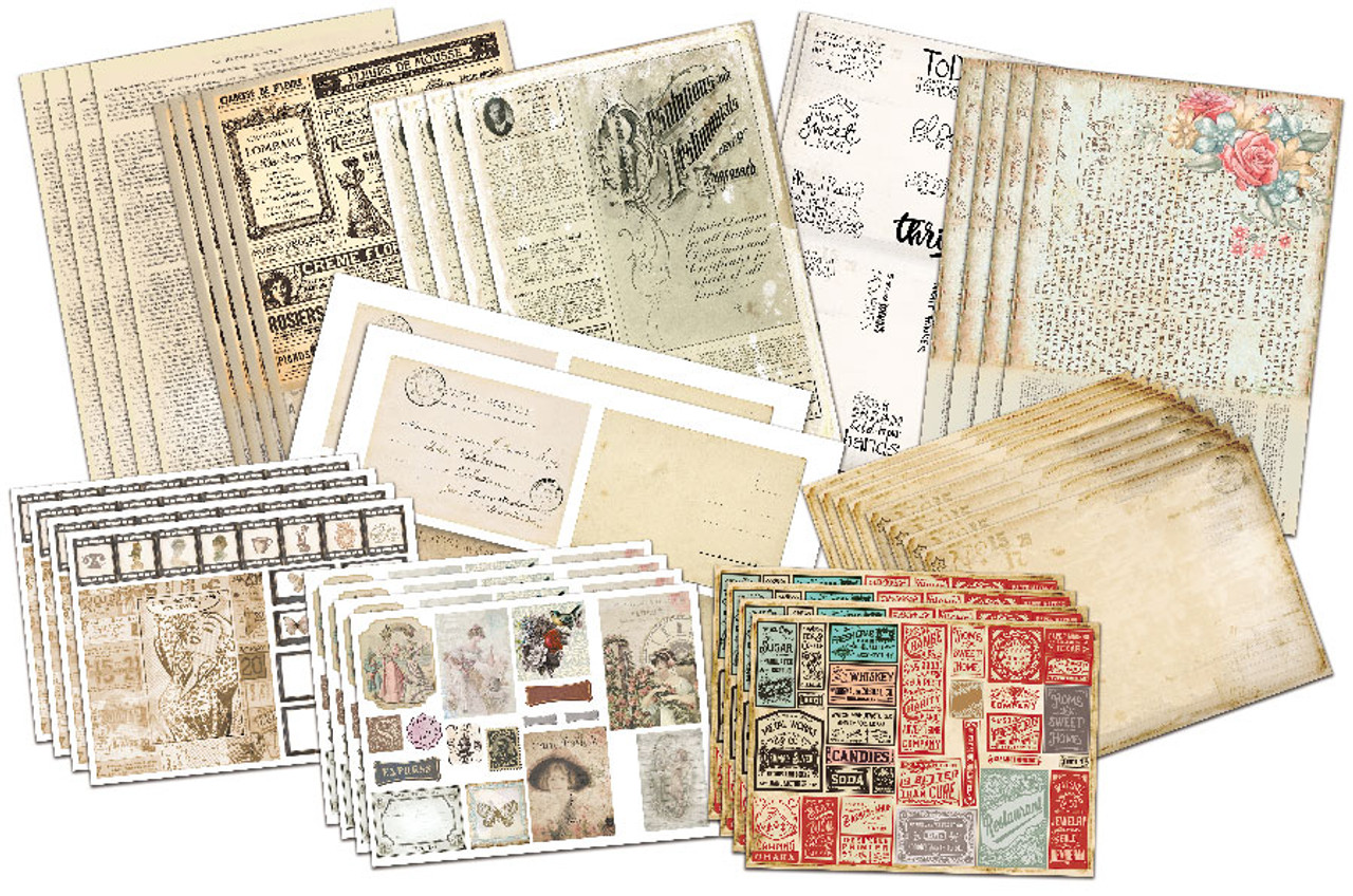 Vintage Junk Journal Kit  Ephemera Scrapbooking Supplies – Coral & Ink