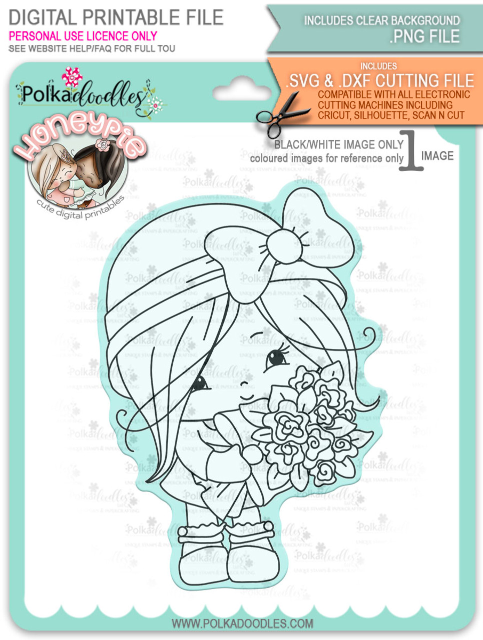 Download Honeypie Sweet Flower Bouquet Black White Digital Stamp Printable Download With Free Svg Dxf File Included Polkadoodles Ltd