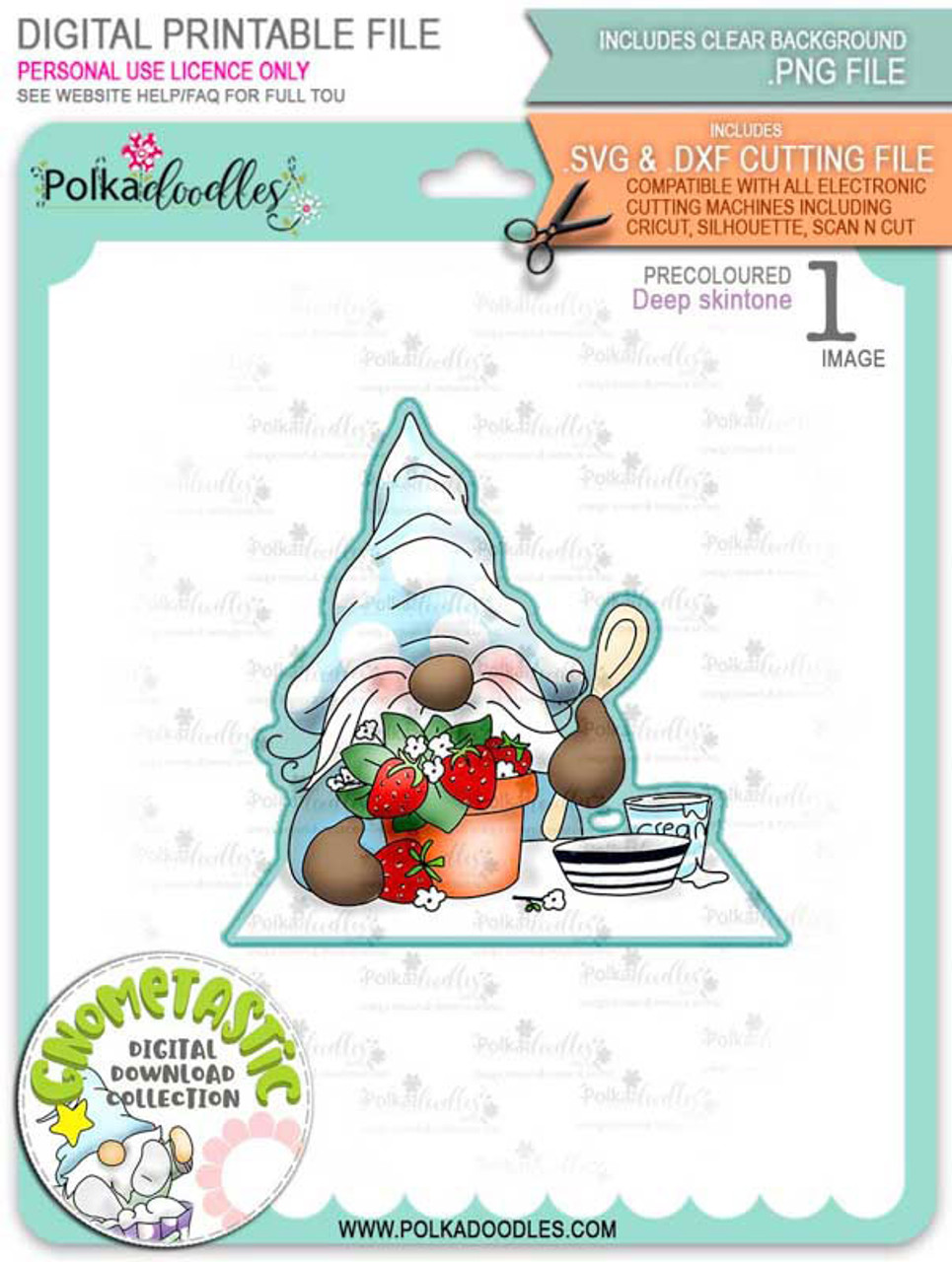 Gnometastic Strawberry Dream Deep Skin Precoloured Digital Stamp Printable Download With Free Svg Dxf File Included Polkadoodles Ltd