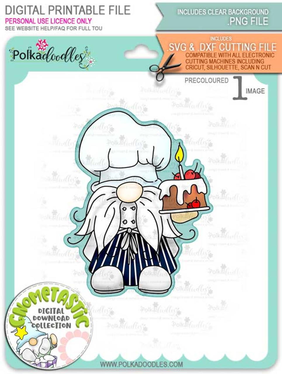 Download Gnometastic Birthday Cake Light Skin Precoloured Digital Stamp Printable Download With Free Svg Dxf File Included Polkadoodles Ltd