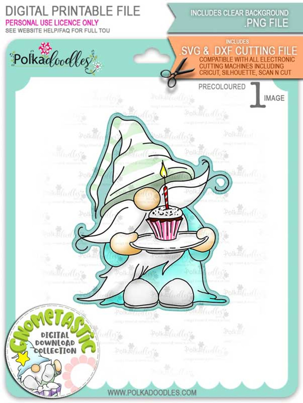 Download Gnometastic Happy Birthday Light Skin Precoloured Digital Stamp Printable Download With Free Svg Dxf File Included Polkadoodles Ltd