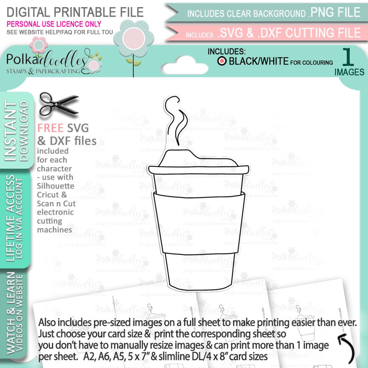 Cute Coffee and Tea Cup Digital Clip Art for Scrapbooking Card Making  Cupcake Toppers Paper Crafts 