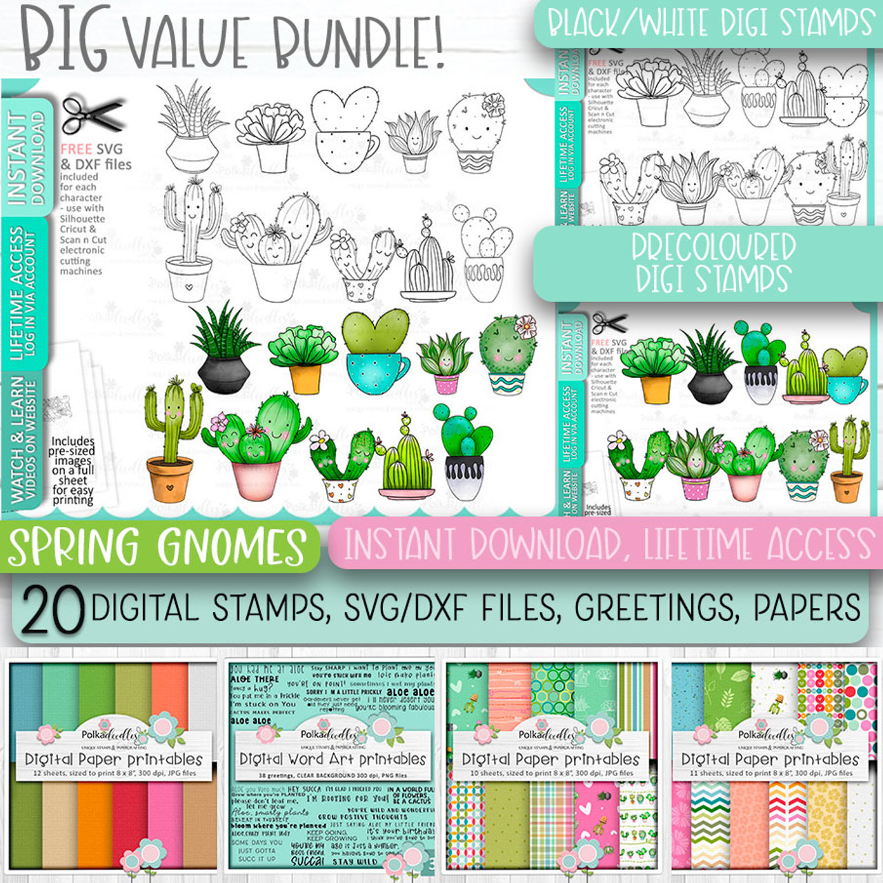 Happy Cactus Succulent BIG bundle - printable clipart digital