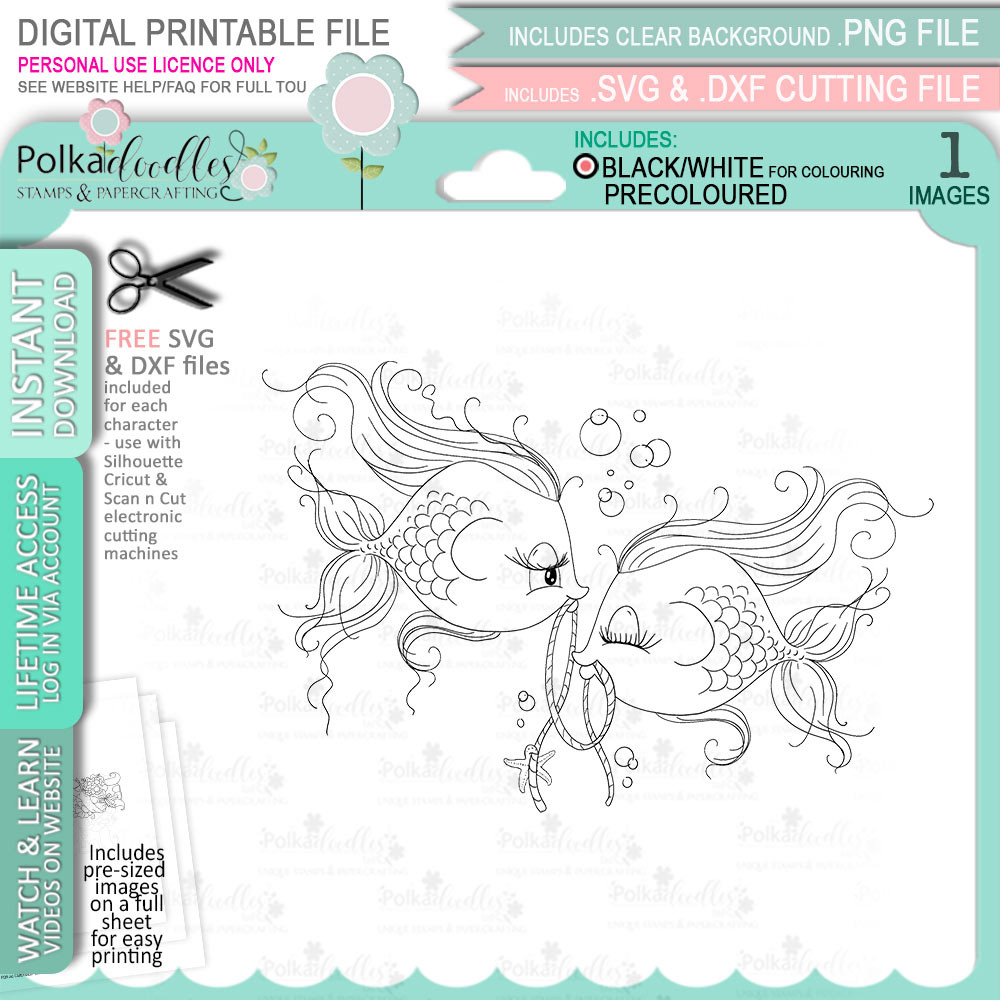 Pisces digital stamp - printable clipart for cardmaking, craft, scrapbooking & stickers