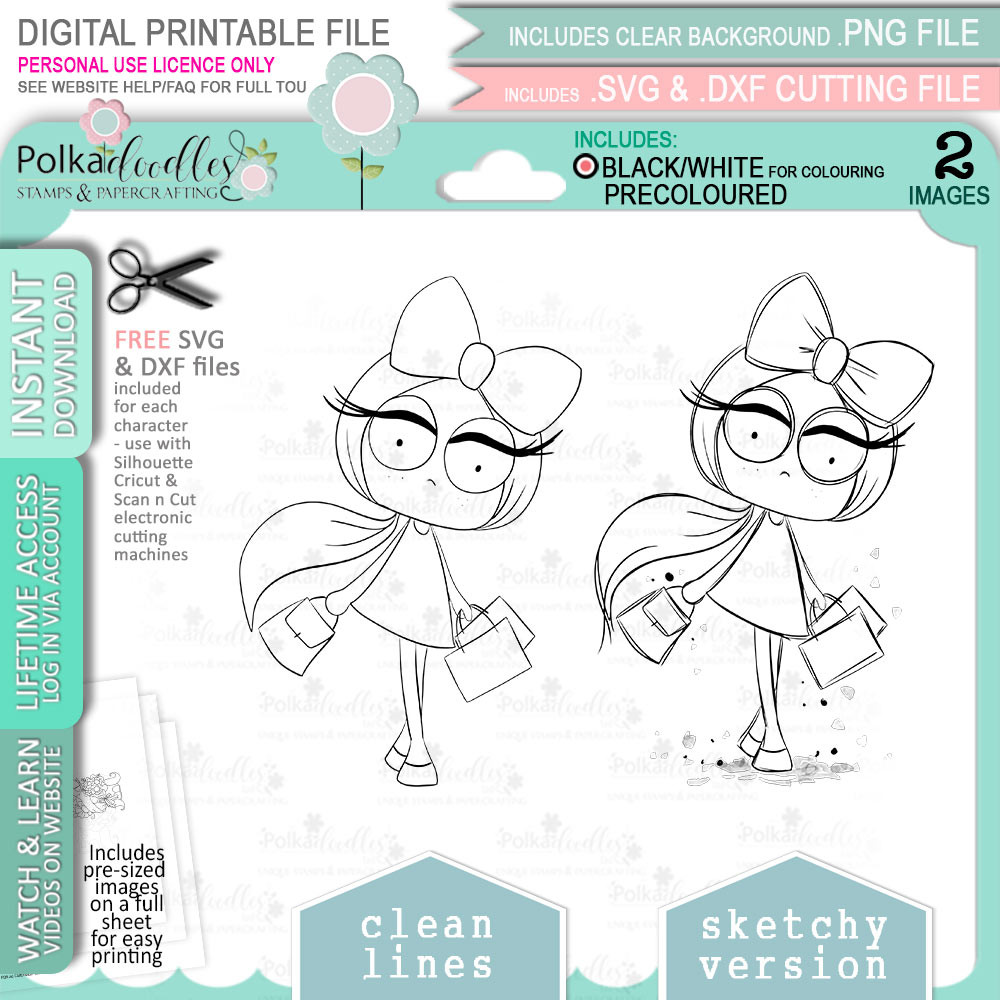 Shopping Rebel girl - cute printable craft digital stamp craft download