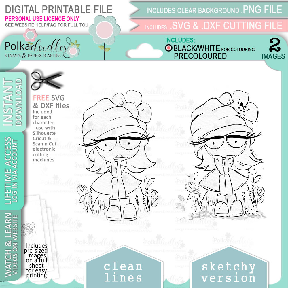 Thinking Rebel girl - cute printable craft digital stamp craft download