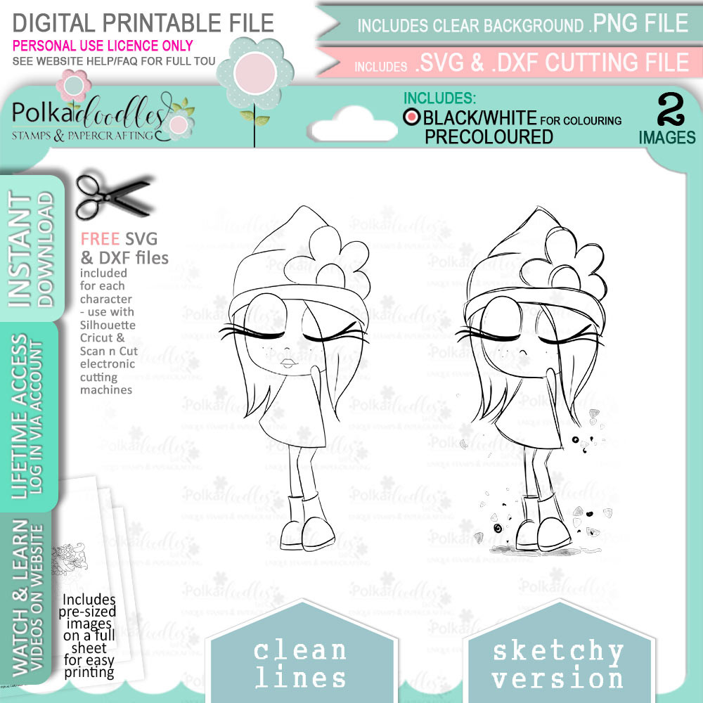 Rebel Cool girl - cute printable craft digital stamp craft download