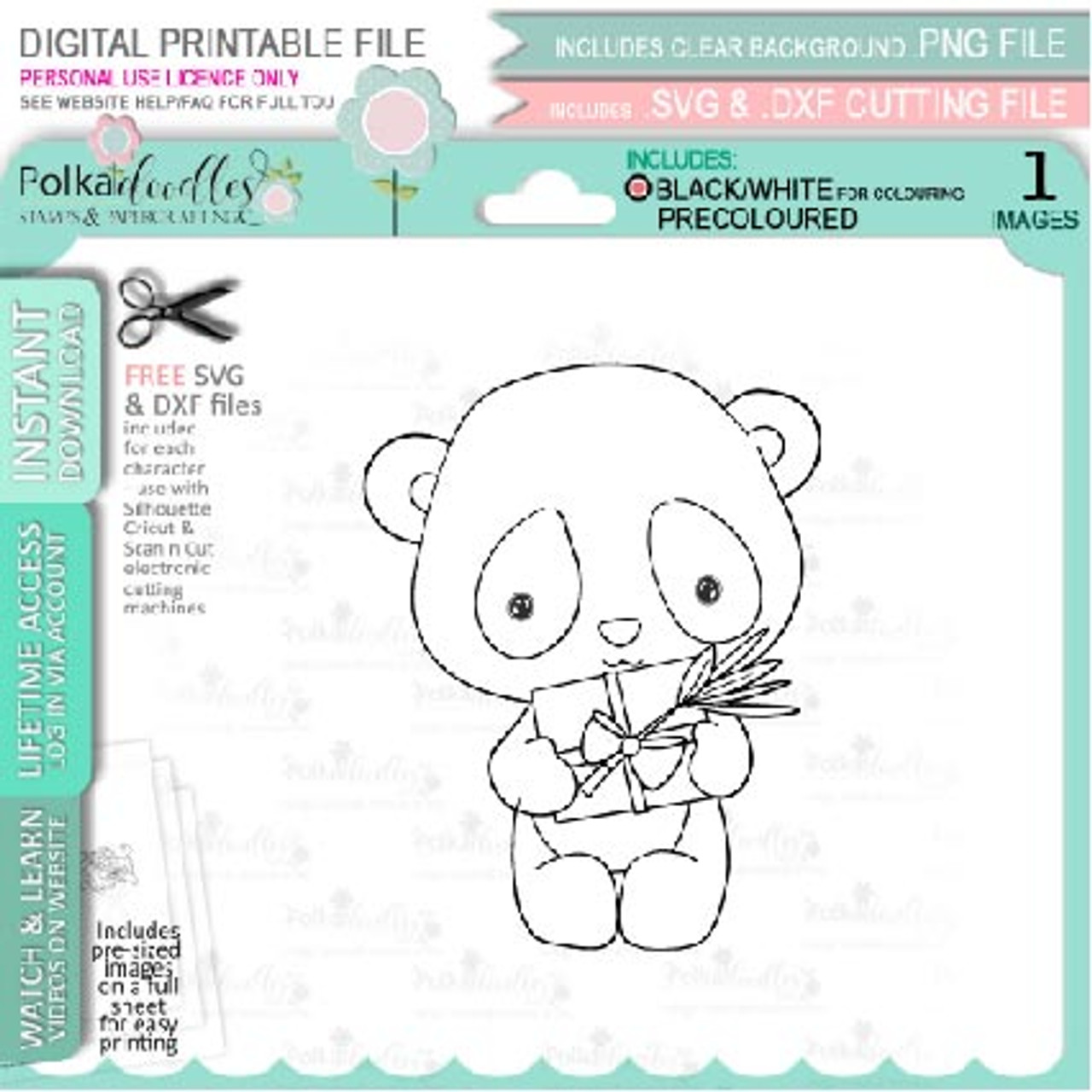 Gift parcel - Noodle Panda Bear Cute printable digital stamp with SVG outlines for card making, crafting, printable planner sticker. - Polkadoodles card making craft scrapbooking stamps and digital stamp printables gift-parcel-noodle-panda-bear-cute-printable-digital-stamp-with-svg-outlines-for-card-making-crafting-printable-planner-sticker-polkadoodles-card-making-craft-scrapbooking-stamps-and-digital-stamp-printables
