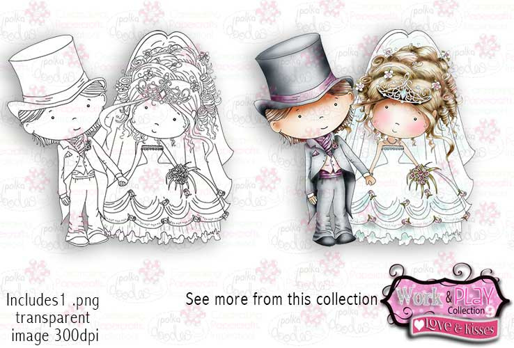 Bride & Groom Digital Craft Stamp download Love & Kisses Work and Play