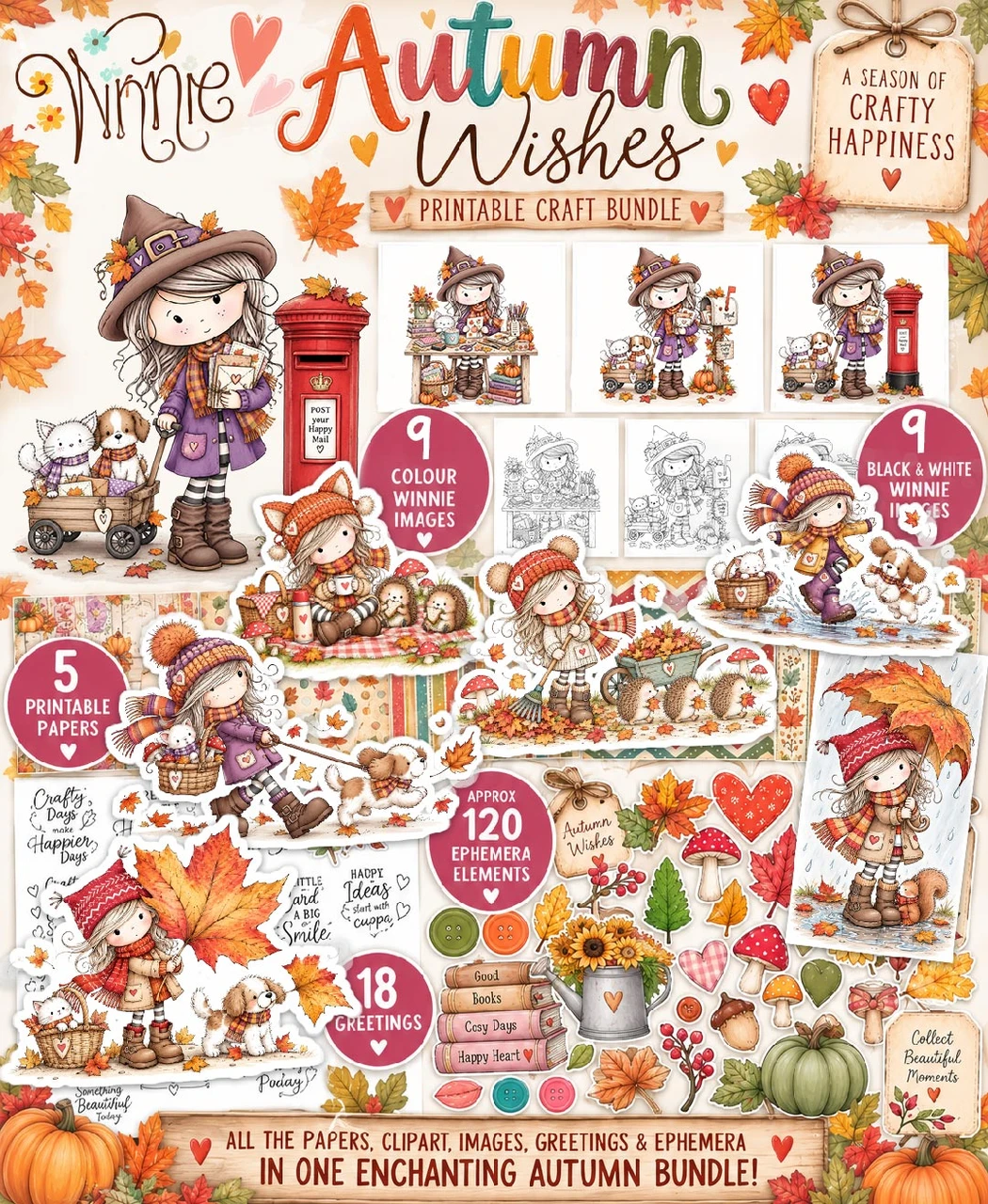 Winnie Autumn Wishes printables and Digital Stamps