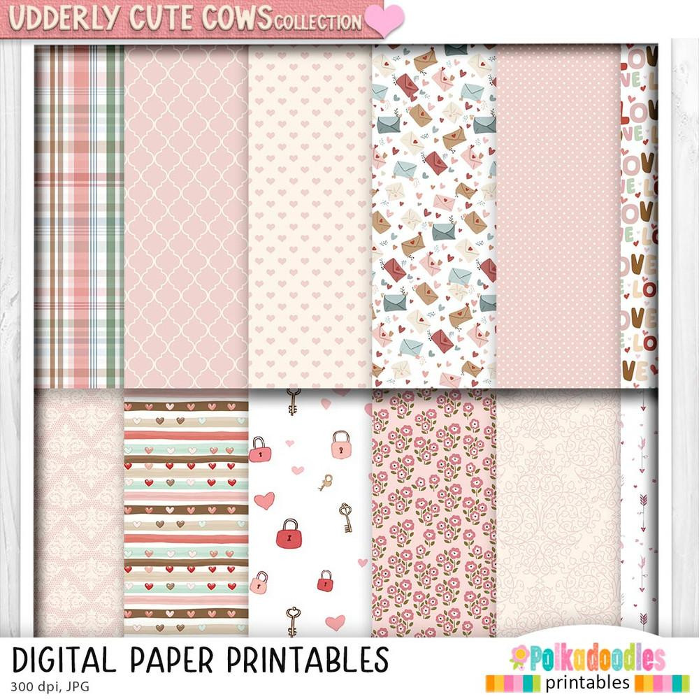 Cutet Paper Printable ephemera - Udderly Cute love digital papers for Card Making ...