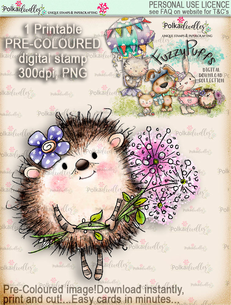 earlie hedgehog dandelion - fuzzypuffs colour digi stamp