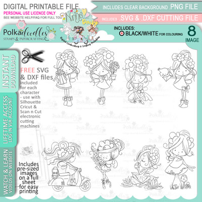 Winnie Daisy Fairy cute girl - BIG KAHUNA BUNDLE printable clipart digital stamp, digistamp for cards, cardmaking, crafting and stickers