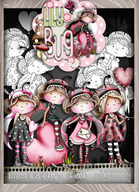 Lily Bug Love Download Kit Collection  - Digital Stamp CRAFT Download