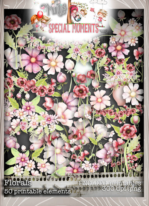 Flowers and Foliage elements Winnie Special Moments...Craft printable download digital stamps/digi scrap kit