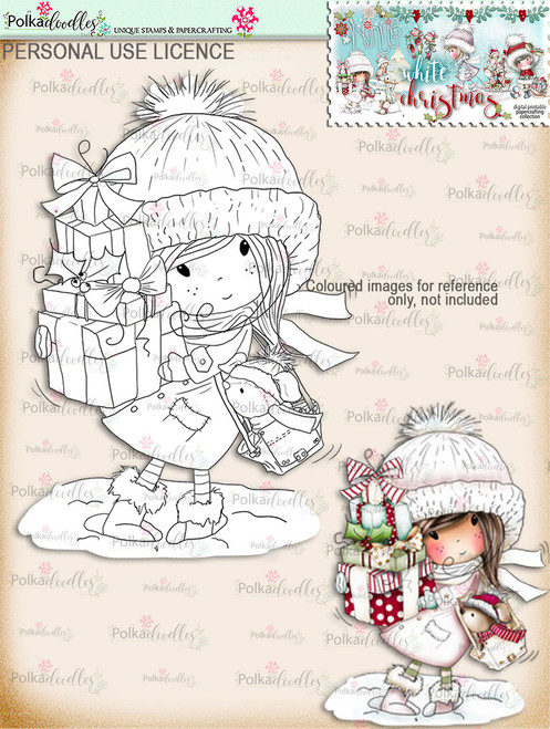 Christmas Shopping - Digital Stamp download. Winnie White Christmas printables.Craft printable download digital stamps/digi scrap