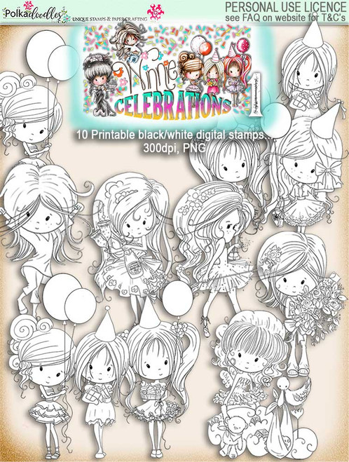 Winnie Celebrations 1... 10 digi stamps - digi scrap kit download digital printables. High quality 300dpi.
