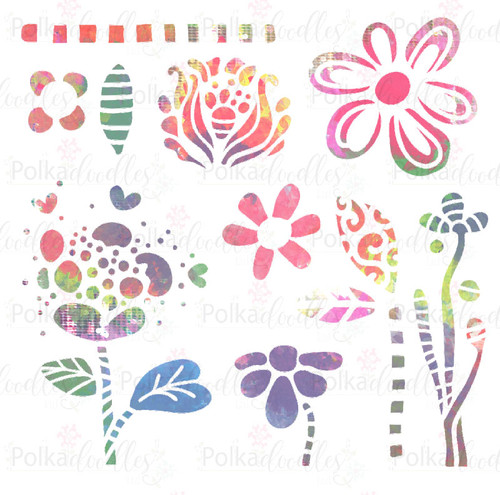 Flower Doodles - 6x6" creative craft stencil
