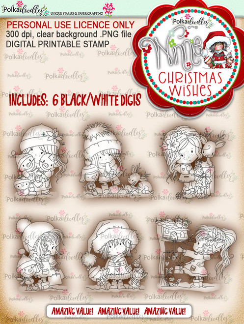 Winnie Christmas Wishes Digi Stamp bundle - digi scrap printable download bundle