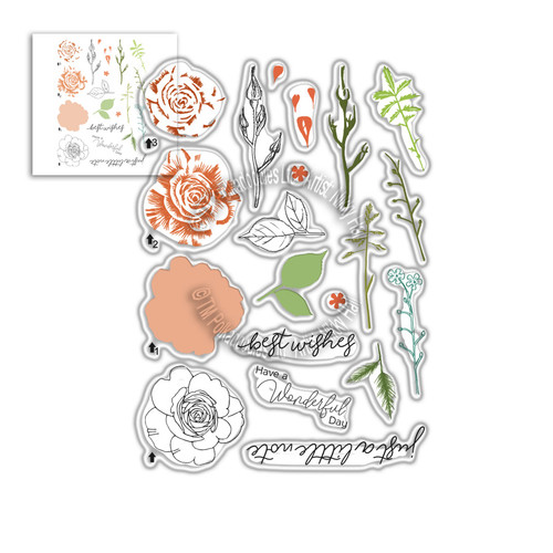 Spring Rose Transitions Layering Stamps 7 x 5"/A5 Large -  Clear Polymer stamp set