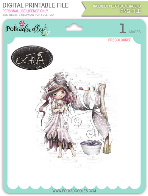 Octavia Moonfly Washing Day - precoloured Digital Stamp Craft Download