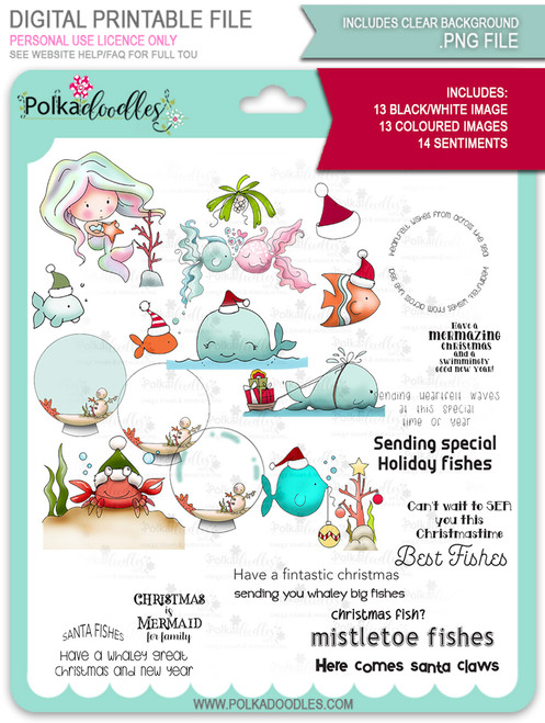 Too Cute Christmas Fishes Bundle - Holiday digital stamp downloads Too Cute Christmas Fishes Bundle - Holiday digital stamp downloads