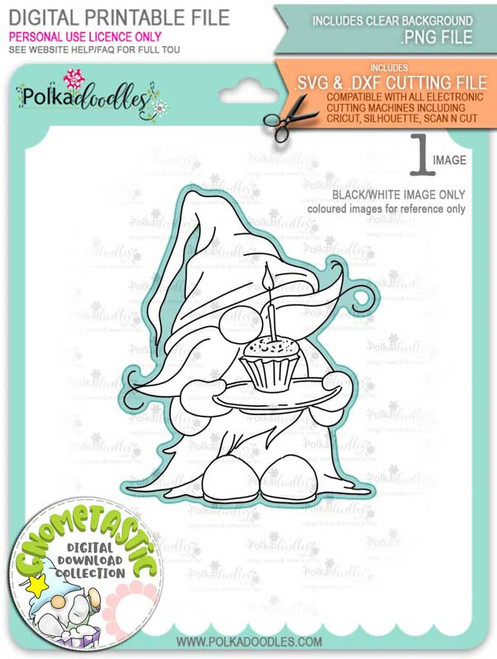 Gnometastic Happy Birthday - digital stamp printable download with free SVG /DXF file included