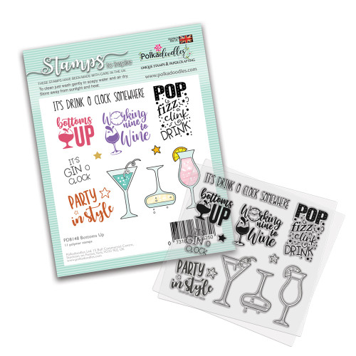 Bottoms Up - cocktail party celebration wine and prosecco theme 4 x 4" Stamp set