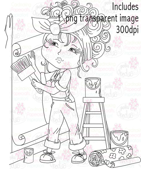 Female Painter, Decorator. Decorating - Digital Stamp Download