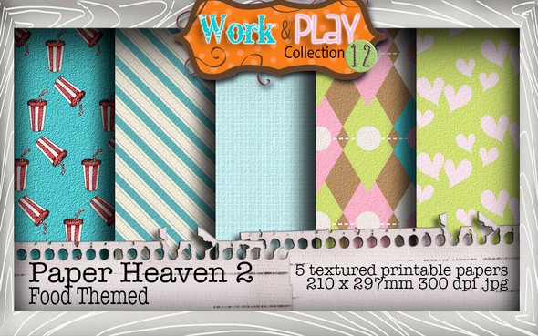 Work & Play 12 Paper Heaven 2 bundle kit - Coffee/cake/Fast food (5 papers) - Digital Stamp CRAFT Download
