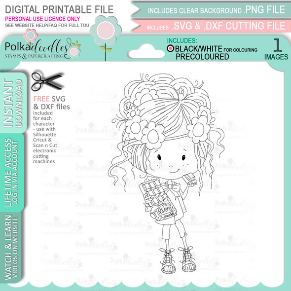 Chocolate - Winnie Sugar Sprinkles Spring - Cute Printable Digital Stamp Card making Craft Download
